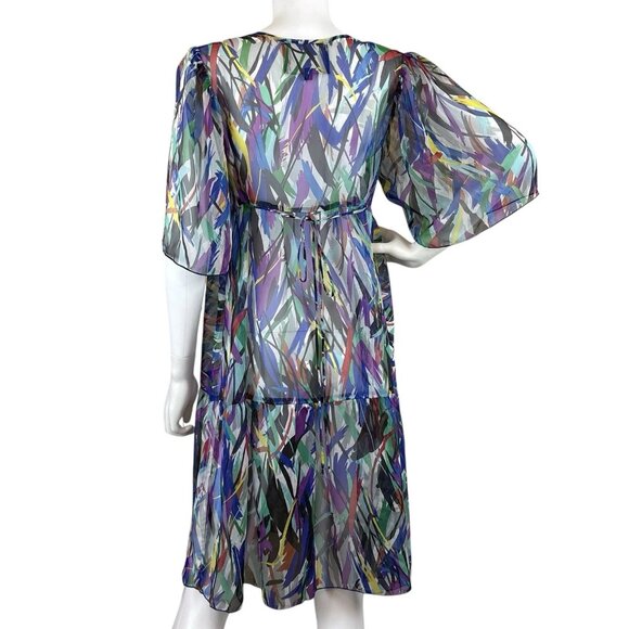 GuyBaxter Abstract Print Plunge Sheer Unlined Art Wear Dress Multicolor Size 6 - Picture 2 of 10